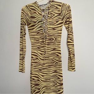 PLT Yellow Tiger Print Sheer Dress